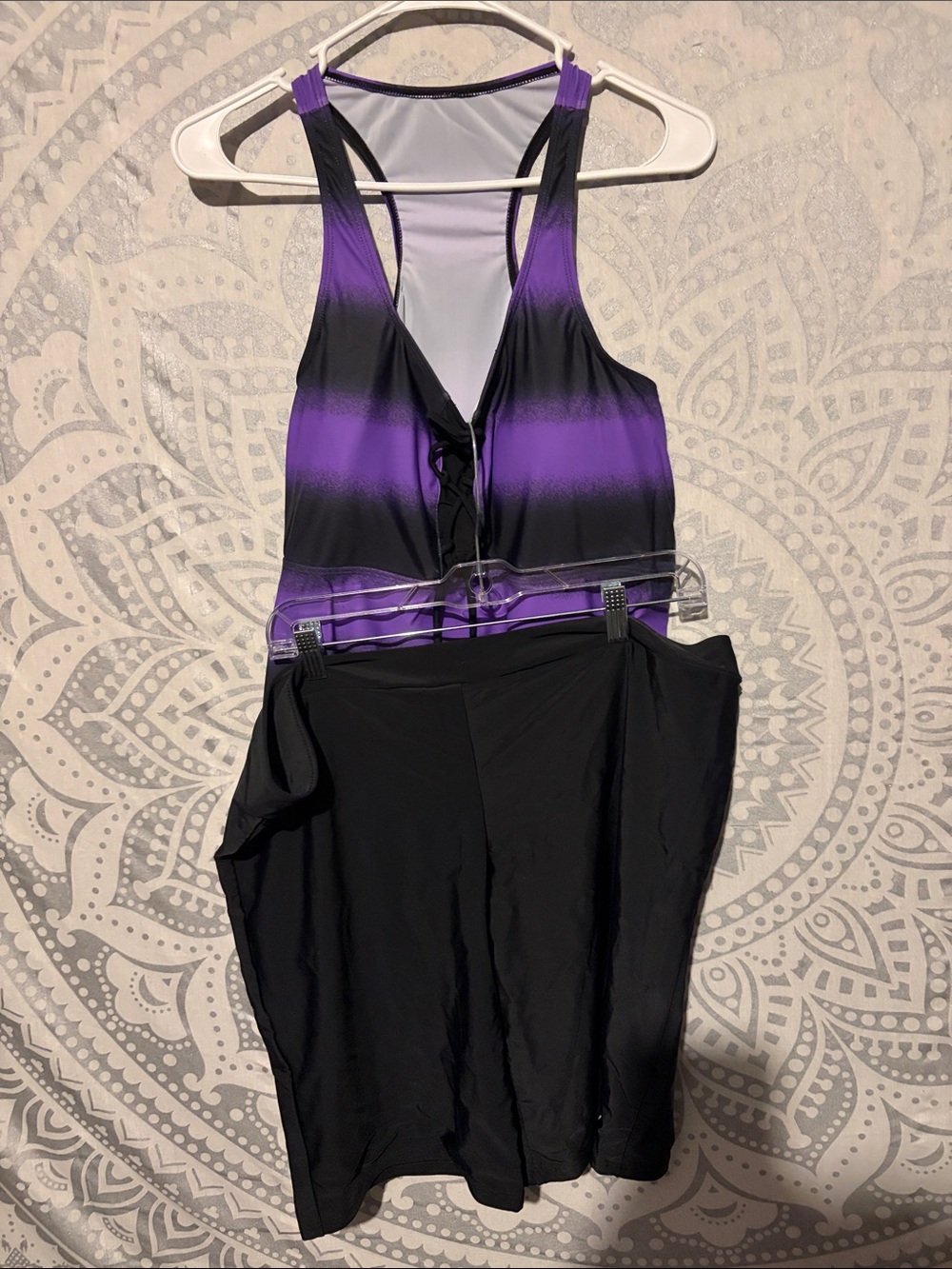 Women's 5XL Two Piece Swimsuit Racerback Tankini Top &  Black Swim Shorts NWOT